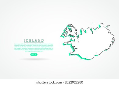 Iceland Map - World Map International vector template with green and outline graphic sketch style isolated on white background - Vector illustration eps 10