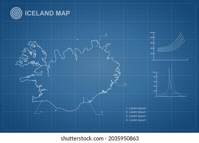 Iceland Map - World Map International vector template with outline style and white color isolated on blueprint background - Vector illustration eps 10