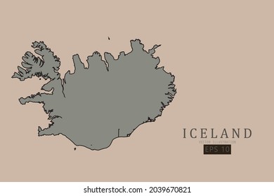 Iceland Map - World Map International vector template with old classic style and gray color on map isolated on brown background - Vector illustration eps 10 