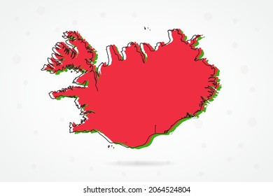 Mapa de Islandia - Mapa Mundial Plantilla vectorial internacional con esbozo rojo, verde y negro aislado en fondo blanco - Ilustración vectorial eps 10