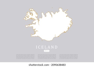 Mapa de Islandia - Mapa Mundial Plantilla vectorial internacional con color blanco y diseño gráfico de contorno de oro fino aislado en fondo gris para el diseño - Ilustración vectorial eps 10