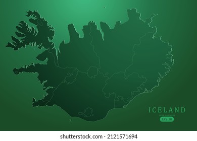 Mapa de Islandia - Mapa mundial Planilla vectorial internacional con color de gradiente de alto nivel detallado y verde aislado en fondo verde para diseño, infografía - Ilustración vectorial eps 10