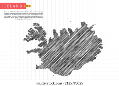 Iceland Map - World Map International vector template with black outline graphic sketch and old school style isolated on white grid background - Vector illustration eps 10