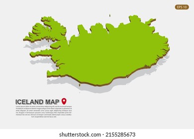 Iceland Map - World map International vector template with isometric style including shadow, green and brown color isolated on white background for design - Vector illustration eps 10