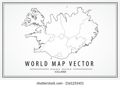 Iceland Map - World Map International vector template with High detailed thin black line and outline graphic sketch style isolated on white background - Vector illustration eps 10