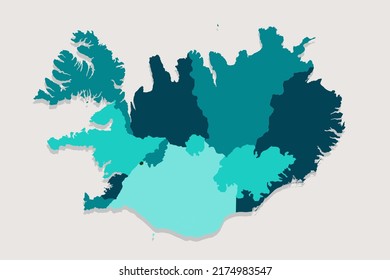 Mapa de Islandia - Mapa Mundial Plantilla vectorial internacional con Alto detalle incluyendo color de contorno azul y verde aislado en fondo blanco - Ilustración vectorial eps 10