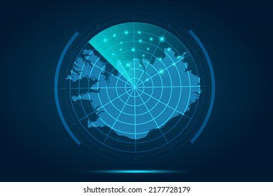 Iceland Map - World Map International vector template with futuristic circle radar style HUD, GUI, UI interface isolated on blue background for design, infographic - Vector illustration eps 10