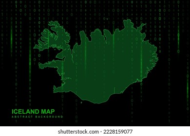 Iceland Map - World Map International vector template with Matrix green binary computer code background including light for design, website, hacker concept - Vector illustration eps 10
