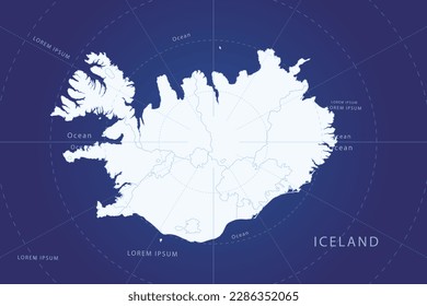 Mapa de Islandia - Mapa Mundial Plantilla vectorial internacional con alto color blanco y detallado, incluida la línea circular sobre fondo azul para diseño, infografía, sitio web - Ilustración vectorial eps 10