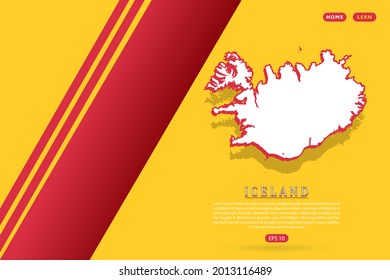 Iceland Map - World map vector template with isometric style including shadow, white and red color on yellow background for website, infographic, banner - Vector illustration eps 10