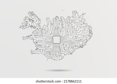 Iceland Map - World map vector template with Abstract futuristic circuit board Illustration or High-tech technology mash line and point scales on white background - Vector illustration ep 10