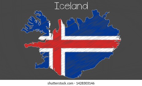Iceland map-flag chalkboard style vector illustration.