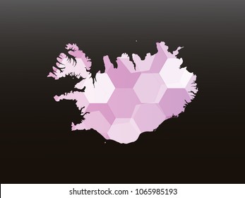 Iceland map-Purple map made of hexagon on black and gray background, gradient color. Vector illustration eps 10.