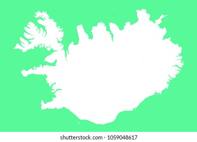 Iceland map-White map on green background. Each city and border has separately. Vector illustration eps 10.