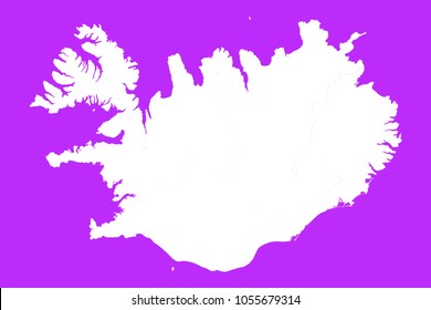 Iceland map-White map on purple background. Each city and border has separately. Vector illustration eps 10.