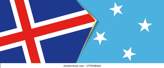 Iceland and Micronesia flags, two vector flags symbol of relationship or confrontation.