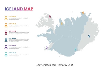 Iceland Modern Map Infographic Template, Detailed infographic map of Iceland Popular City