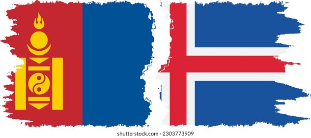 Iceland and Mongolia grunge flags connection, vector