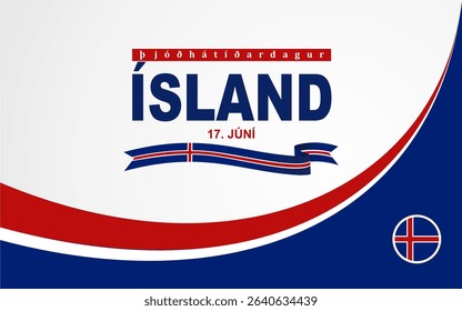 Iceland National Day Celebration Poster – June 17 with Flag and Ribbon Design. Iceland Independence Day.