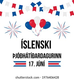 Iceland National Day hand lettering in Icelandic language. Holiday celebrated on June 17. Vector template for typography poster, banner, greeting card, flyer, etc.