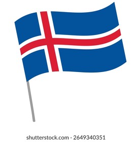 Iceland national flag flutters with flagpole