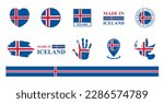 Iceland national flags icon set. Labels with Iceland flags. Vector illustration