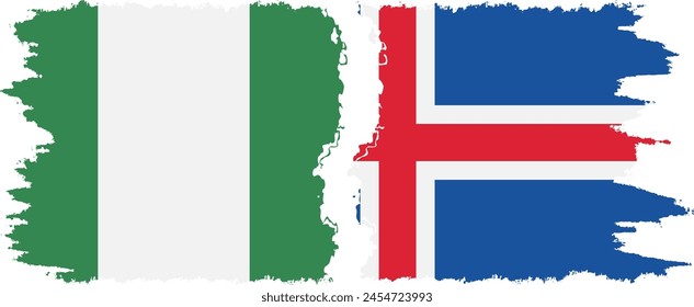 Iceland and Nigeria   grunge flags connection, vector