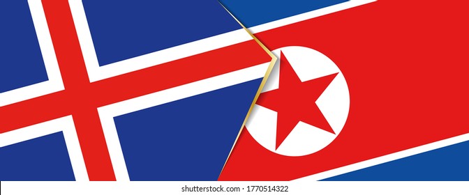 Iceland and North Korea flags, two vector flags symbol of relationship or confrontation.