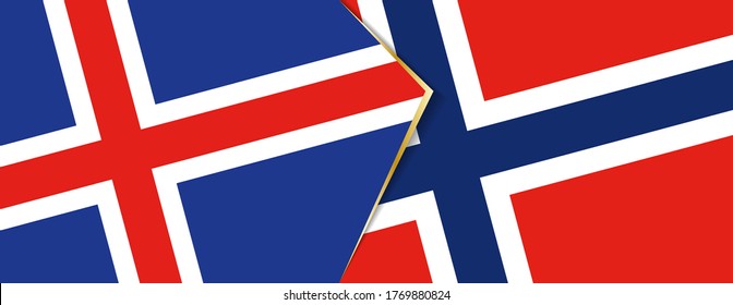 Island und Norwegen, zwei Vektorflaggen Symbol für Beziehung oder Konfrontation.