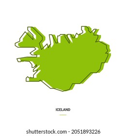Iceland Outline Map with Green Colour. Modern Simple Line Cartoon Design - EPS 10 Vector