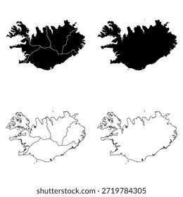 Conjunto de mapas de contorno y relleno sólido de Islandia.
