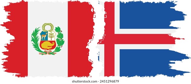 Iceland and Peru grunge flags connection, vector