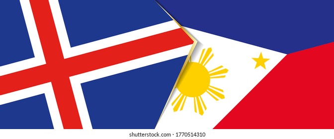 Iceland and Philippines flags, two vector flags symbol of relationship or confrontation.