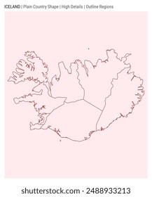 Iceland plain country map. High Details. Outline Regions style. Shape of Iceland. Vector illustration.