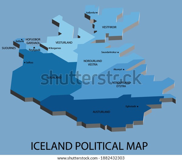 Iceland political isometric\
map divide by state colorful outline simplicity style. Vector\
illustration.