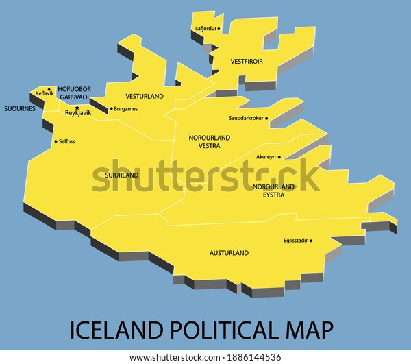 Iceland political isometric
map divide by state colorful outline simplicity style. Vector
illustration.