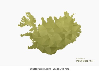 Iceland polygon map vector illustration in low poly geometric style, soft pastel colors with Olive green, clean silhouette on solid background, ideal for infographic.