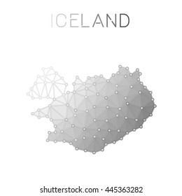 Iceland polygonal vector map. Molecular structure country map design. Network connections polygonal Iceland map in geometric style for your infographics.