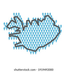Iceland population map. Country outline made from people figures