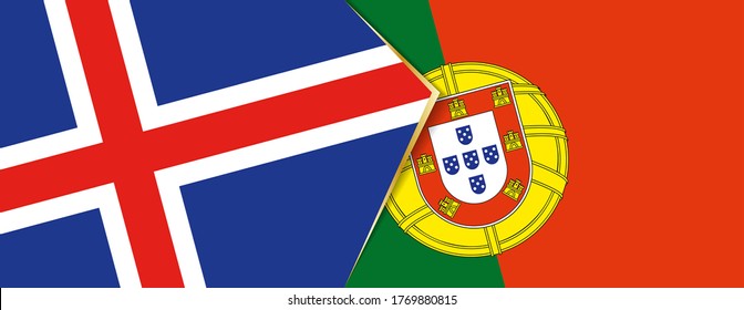 Iceland and Portugal flags, two vector flags symbol of relationship or confrontation.