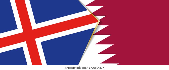 Iceland and Qatar flags, two vector flags symbol of relationship or confrontation.