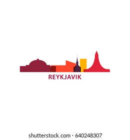 Iceland Reykjavik city modern panorama landmark shape vector logo banner