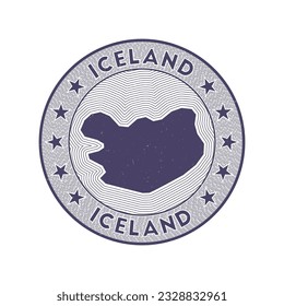 Iceland round badge vector. Country round stamp with the shape of Iceland, isolines, and circular country name. Attractive emblem. Cool vector illustration.