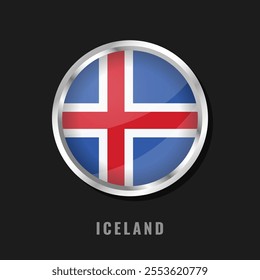 Iceland round framed national flag. Circular glossy flag of Iceland.