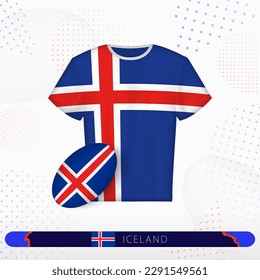 Iceland rugby jersey with rugby ball of Iceland on abstract sport background. Jersey design.