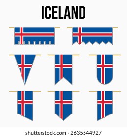 iceland set of country flags with their own distinctive colors and symbols, symbolizing pride, with medieval and royal theme style, war, conflict, warriors, both vertical and horizontal. viking ice