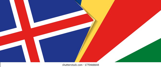 Iceland and Seychelles flags, two vector flags symbol of relationship or confrontation.
