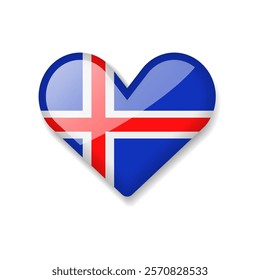 Iceland - Shiny Flag in the Form of Heart. Vector Illustration.