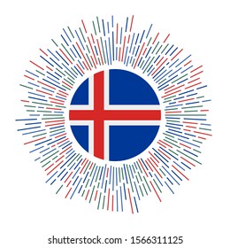 Iceland sign. Country flag with colorful rays. Radiant sunburst with Iceland flag. Vector illustration.