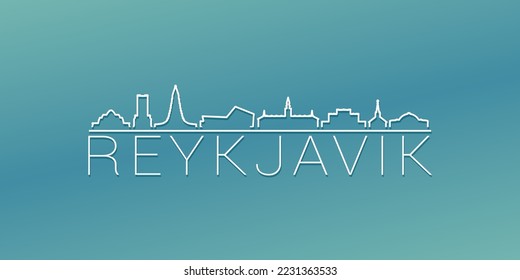 Reykjavík, Iceland Skyline Linear Design. Flat City Illustration Minimal Clip Art. Background Gradient Travel Vector Icon.